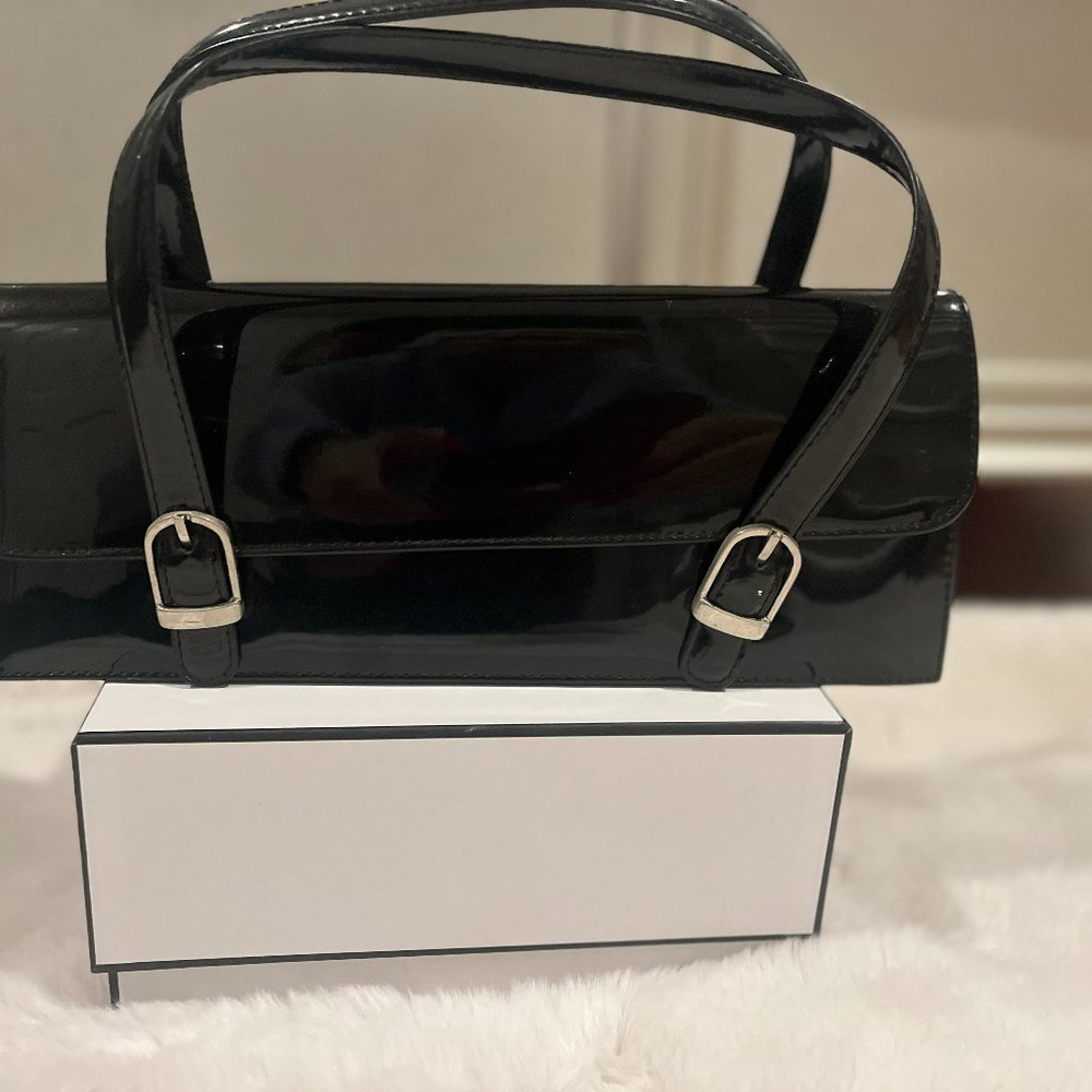Black patent gorgeous bag, with silver details, preowned